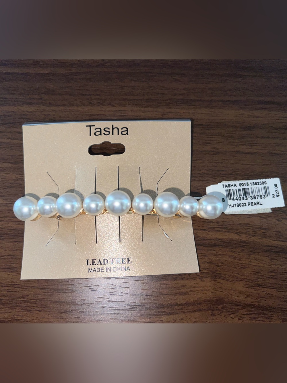Tasha Hair Barrette White Faux Pearl with Gold Accents